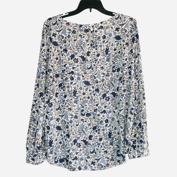 Loft Floral Vine Shirttail Blouse, Blue & Yellow floral top, size L - Picture 5 of 13